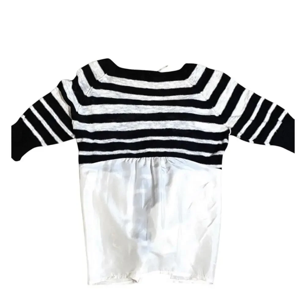 Free People‎ Knit Blouse Black White Striped Tie Front Boho Casual Size XS
